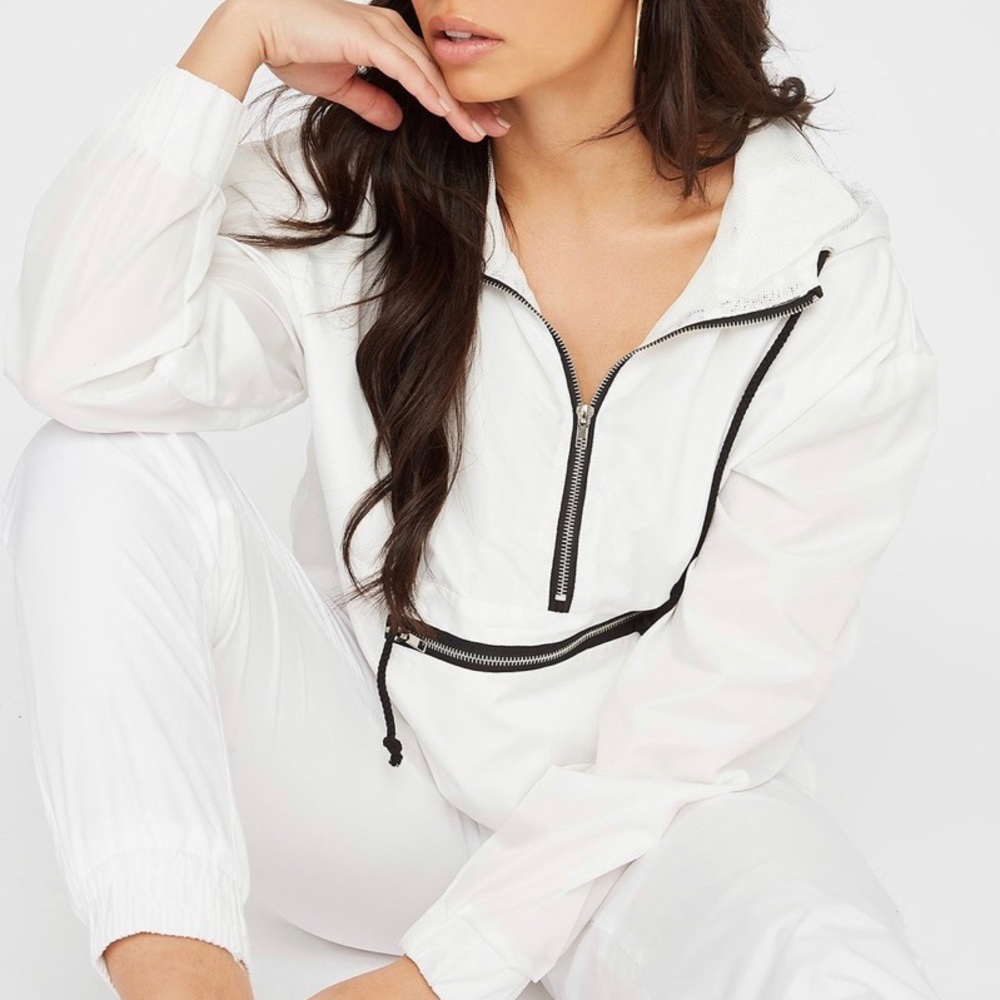 White Windbreaker Pullover